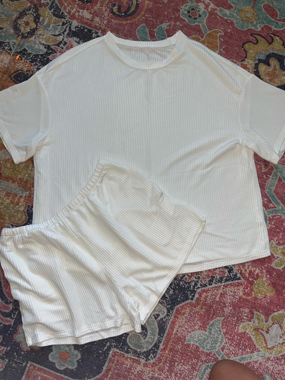 Women's White Ribbed Top and shorts - Classic Comfort set